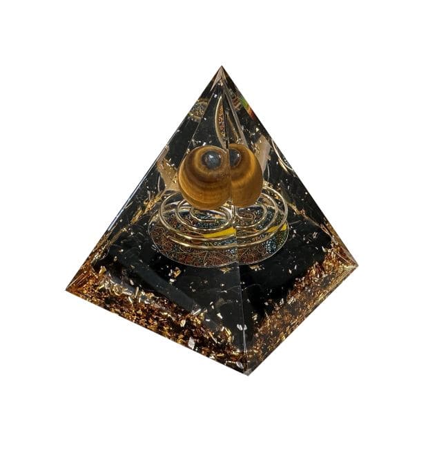 Orgonite Pyramid Tiger's Eye & Black Obsidian Tree of Life & Spiral