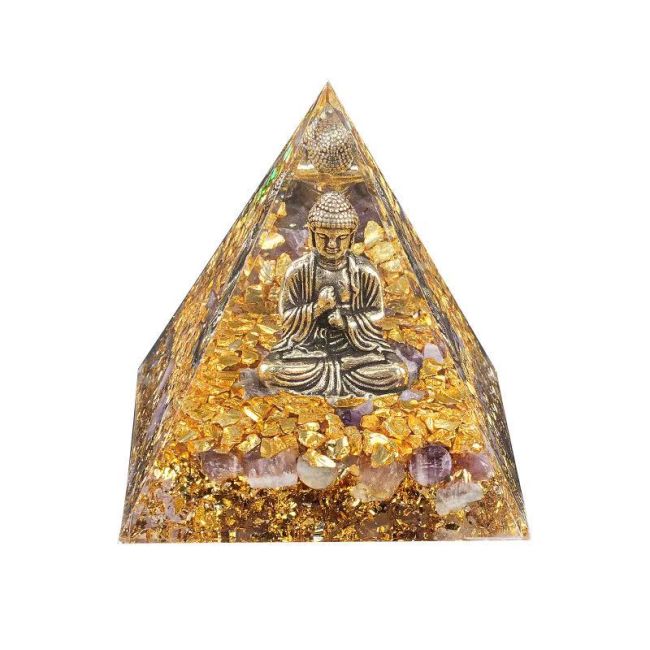 Orgonite Pyramid Buddha + Amethyst