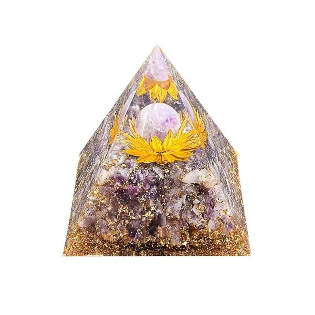 Orgonite Amethyst Lotus Pyramid 8cm