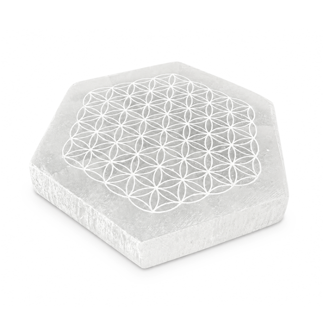 Selenite Hexagonal Flower of Life Plate 11cm 125g