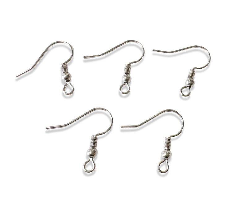 Silver Stainless Steel Earring Hooks 19mm x100