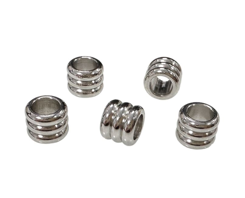 Silver Stainless Steel Wavy Cylinder Spacer Charm Beads 8mm x50