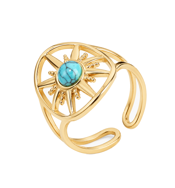 Adjustable Gold Stainless Steel Sun Ring with Turquenite A