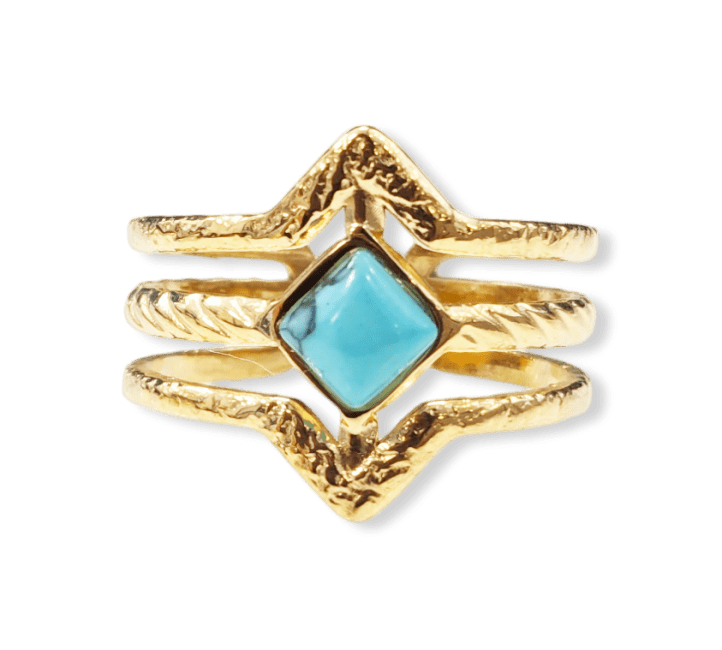 Adjustable Golden Stainless Steel Ring Turquénite Rhombus A