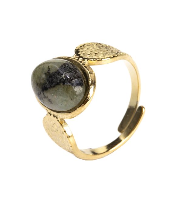 Adjustable Golden Stainless Steel Oval Labradorite Ring A