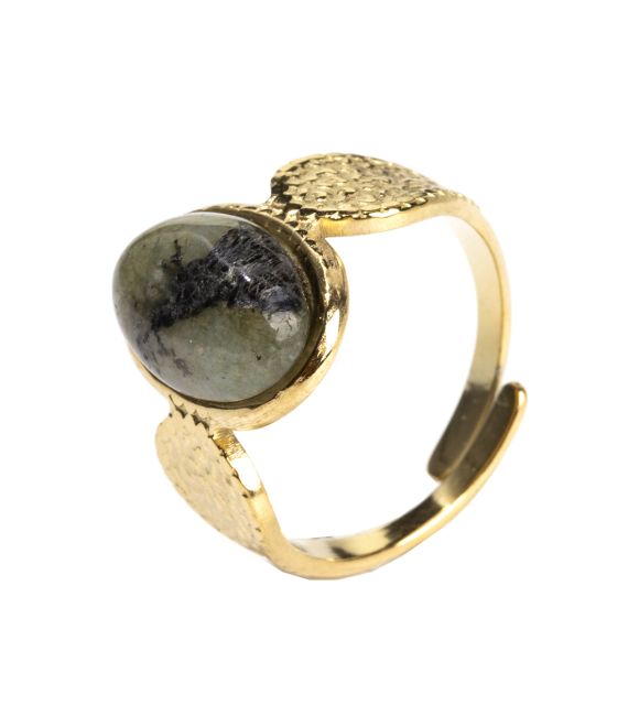 Gold Stainless Steel Oval Labradorite A Ring