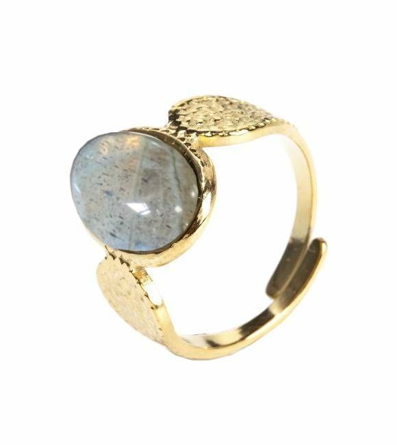 Gold Stainless Steel Oval Labradorite A Ring
