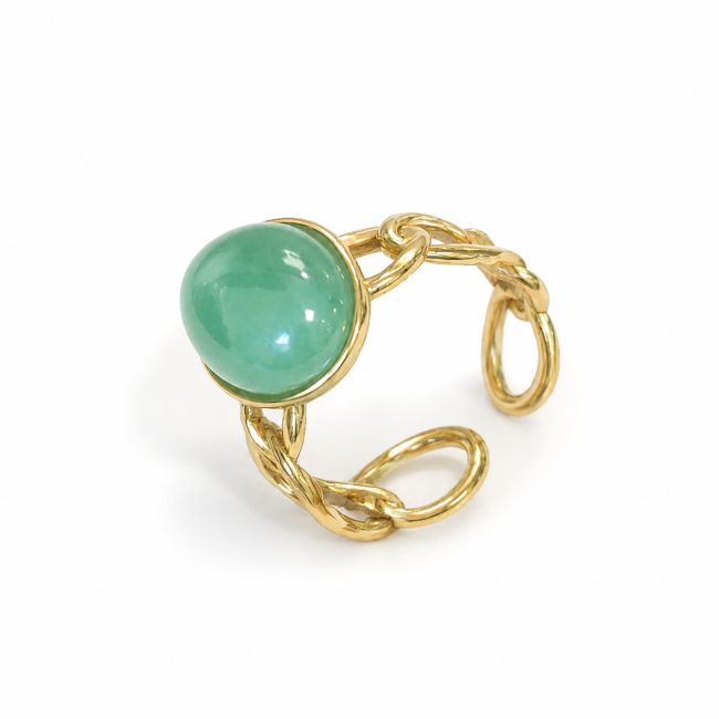 Oval Gold Plated Stainless Steel Ring with Green Aventurine