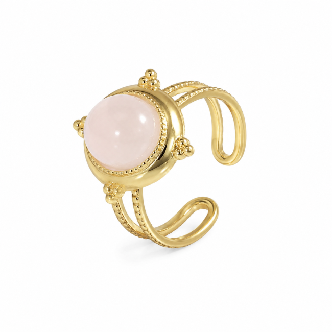 Oval Rose Quartz Gold Plated Stainless Steel Ring