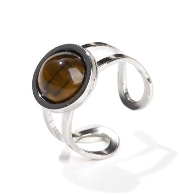 Silver Stainless Steel Adjustable Round Tiger Eye Ring A