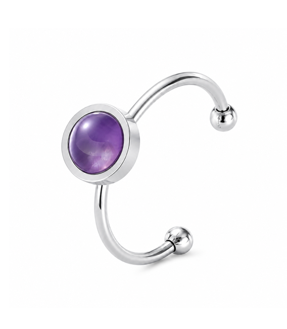 Adjustable Silver Stainless Steel Ring with Amethyst A 6mm