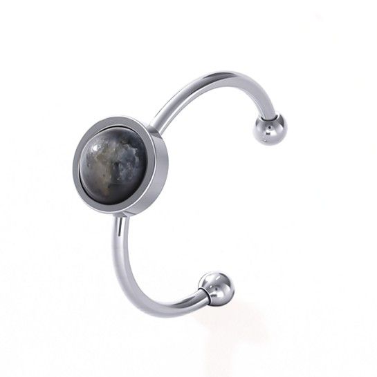 Larvikite Ring – Silver Stainless Steel