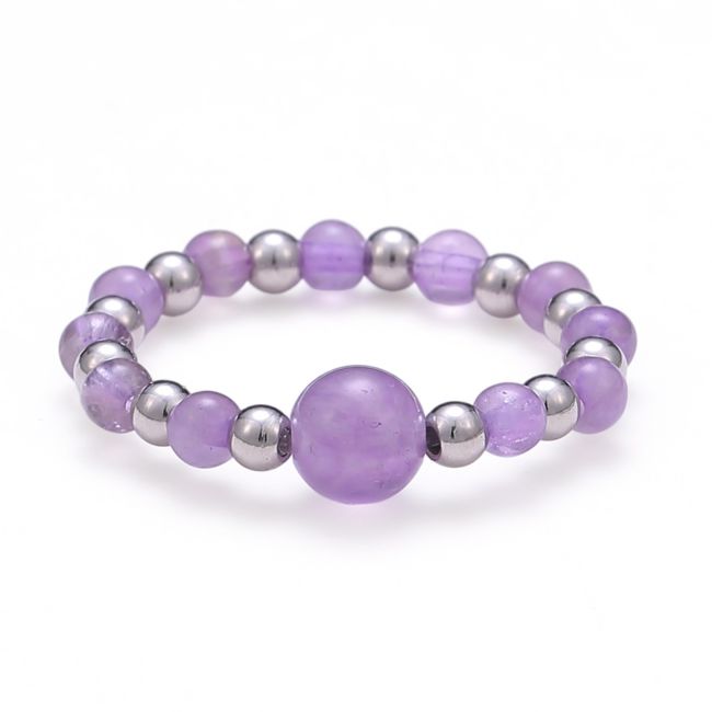 Silver Amethyst Beaded Ring