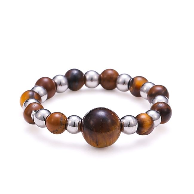 Tiger's Eye Silver Bead Ring