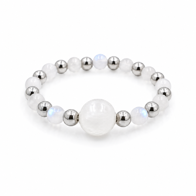Silver Pearl Ring with White Moonstone