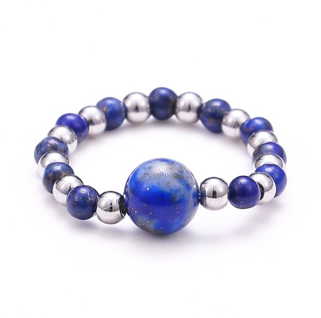 Silver Lapis Lazuli Beaded Ring