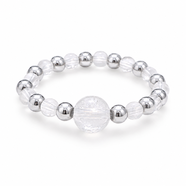 Rock Crystal Silver Bead Ring