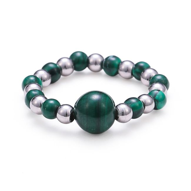 Silver Malachite Beaded Ring