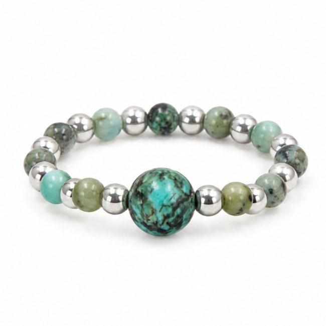 African Turquoise Silver Bead Ring