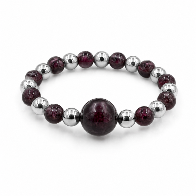 Silver Pearl Ring with Red Garnet
