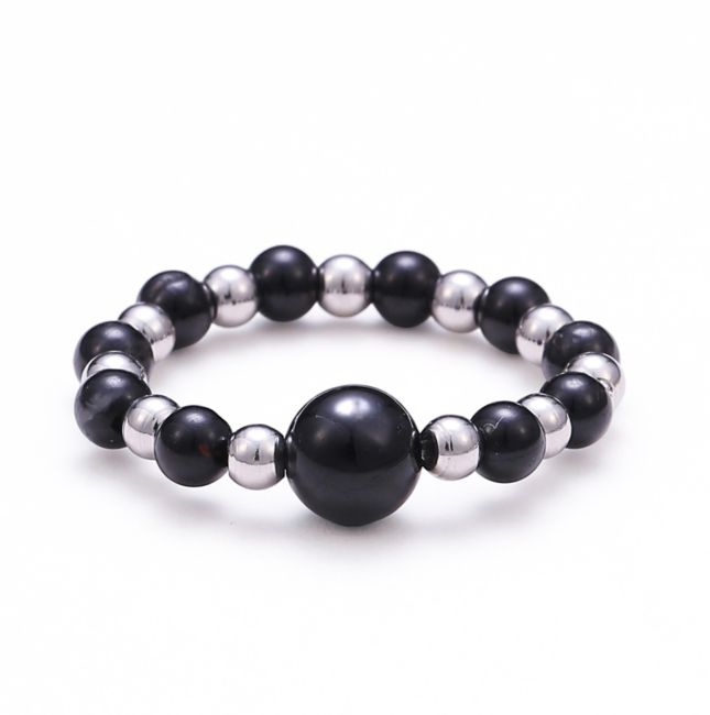 Silver Pearl Ring with Black Tourmaline