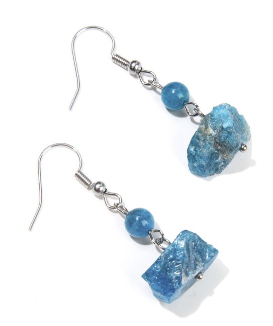Silver Earrings in Stainless Steel Raw Blue Apatite A 3.5cm