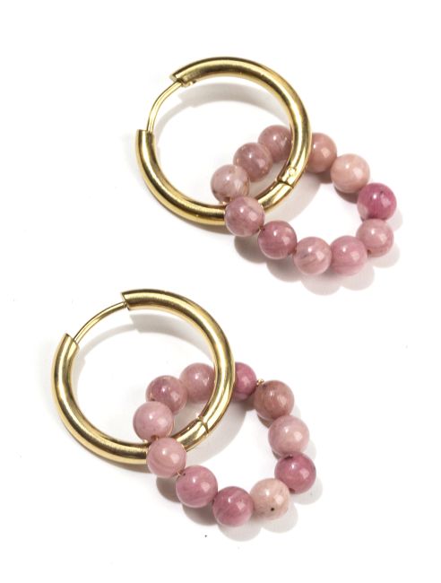 Gold Hoop Earrings in Stainless Steel Rhodonite Australia A 3.5cm