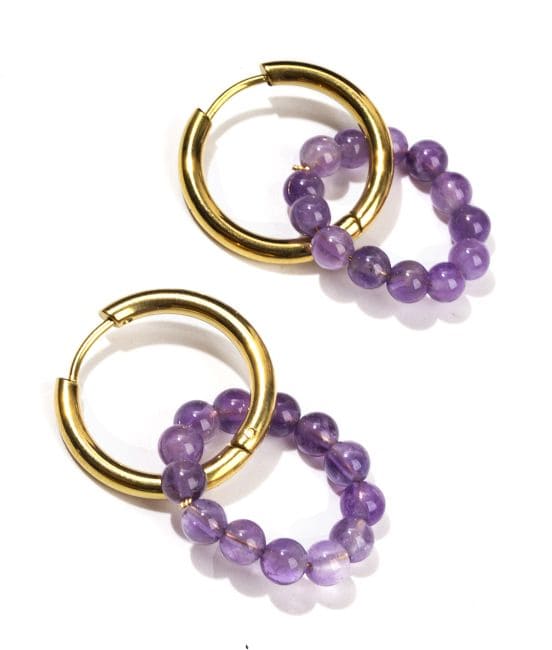 Gold Hoop Earrings in Amethyst Stainless Steel A 3.5cm