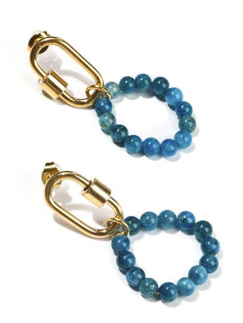 Gold Hoop Earrings in Blue Apatite Stainless Steel A 3.8cm