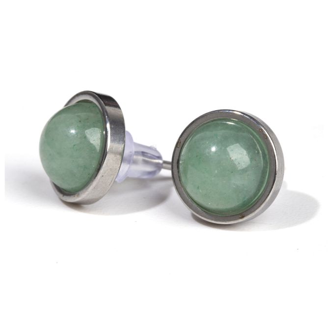 Round Stainless Steel Green Aventurine Stud Earrings 10mm