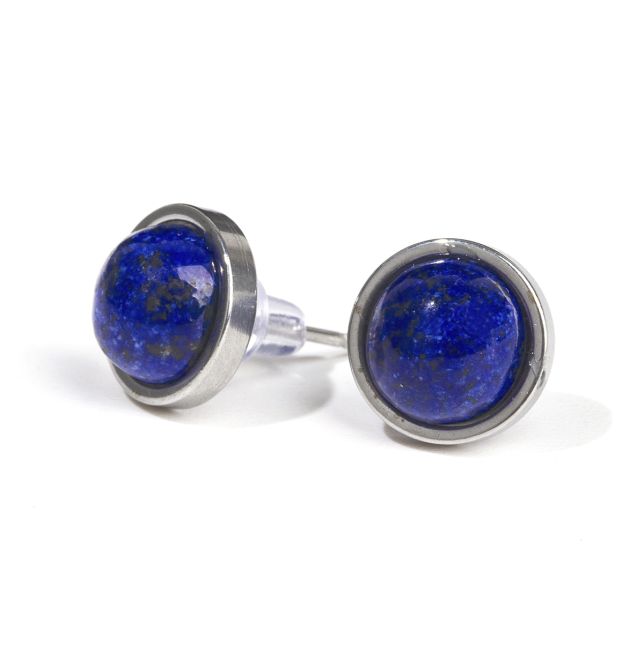 Round Stainless Steel Lapis Lazuli Stud Earrings 10mm