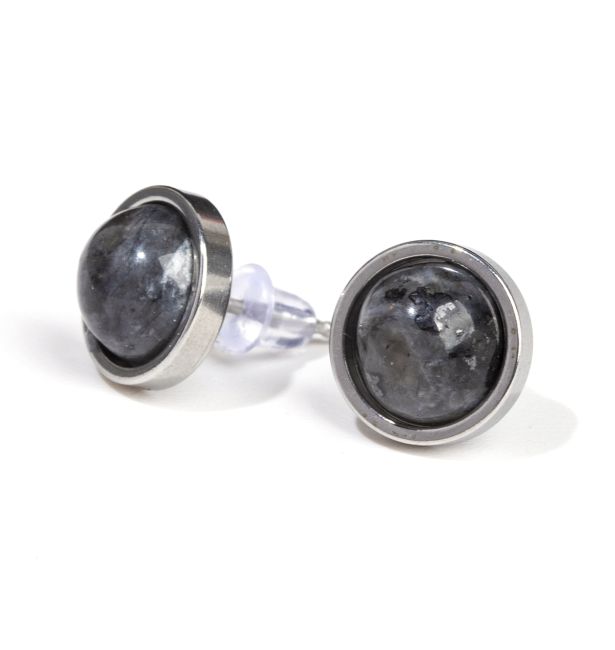 Round Stainless Steel Larvikite Stud Earrings 10mm