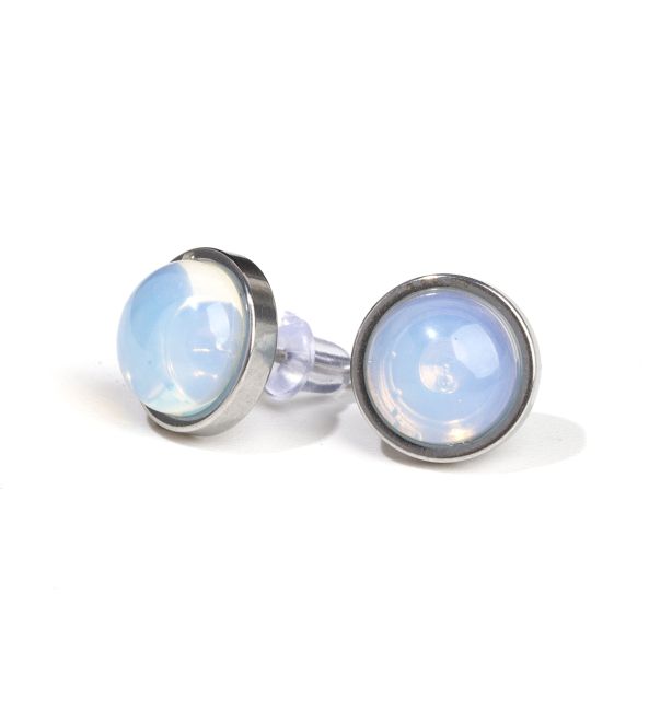 Round Stainless Steel Opalite Stud Earrings 10mm