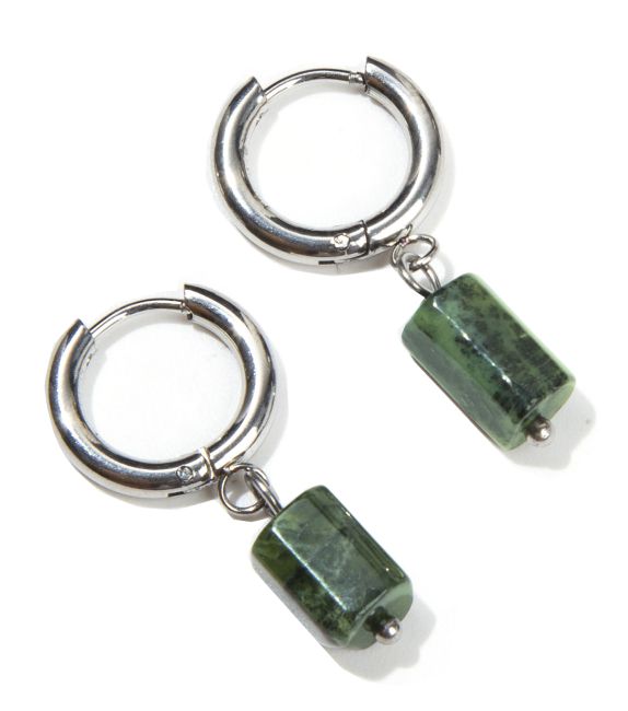 Nephrite Jade Stainless Steel Silver Cylinder Earrings Canada A 11mm