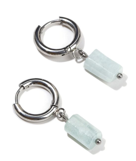 Silver Cylinder Earrings in Aquamarine Stainless Steel A 11mm