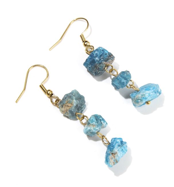 Gold Earrings in Stainless Steel Raw Blue Apatite A 5cm