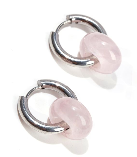 Hope Silver Earrings in Stainless Steel Rose Quartz A 18mm