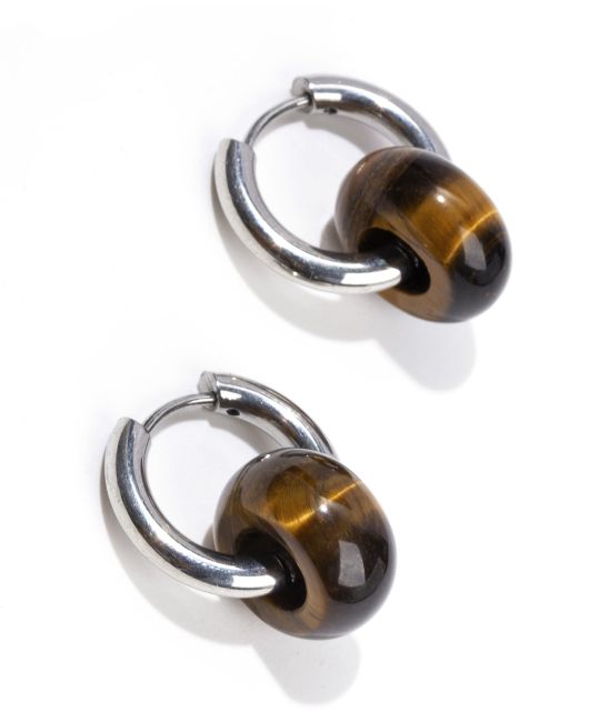 Hope Silver Stainless Steel Tiger Eye Earrings A 18mm