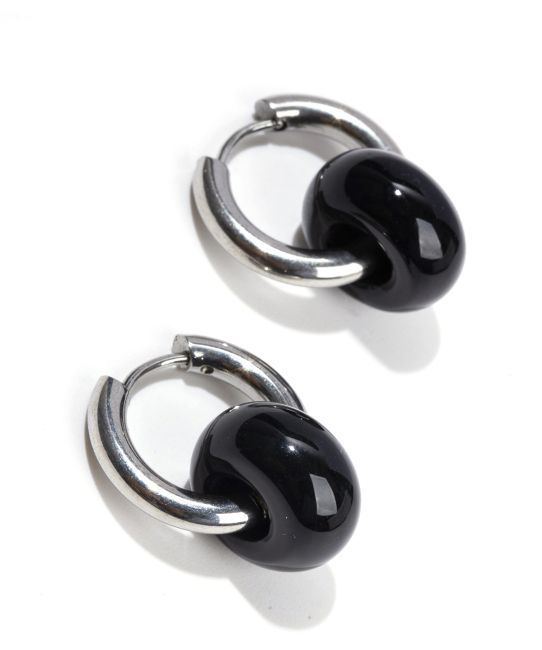 Hope Silver Earrings in Stainless Steel Onyx A 18mm