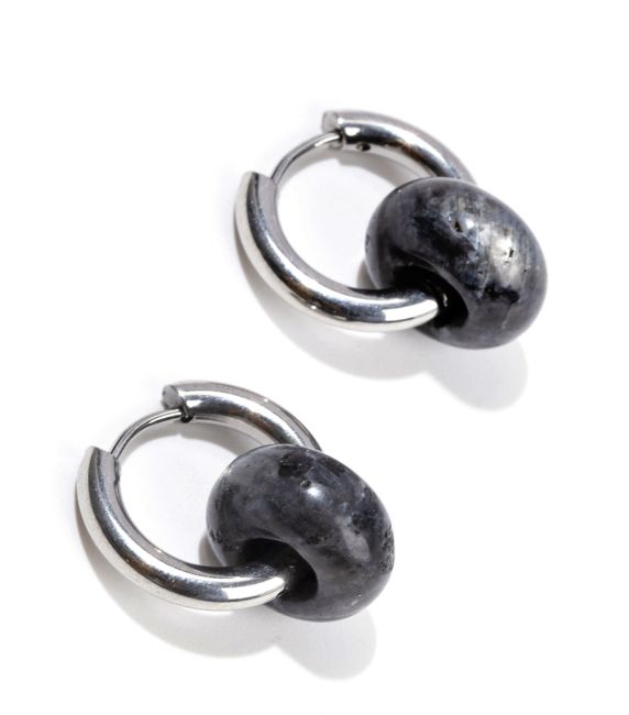 Hope Silver Earrings in Stainless Steel Larvikite A 18mm