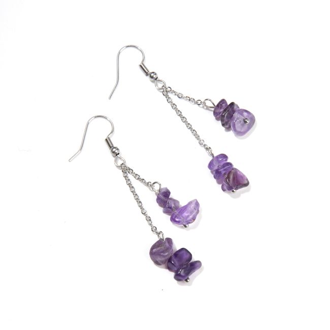 Baroque Silver Earrings in Amethyst Stainless Steel 6cm