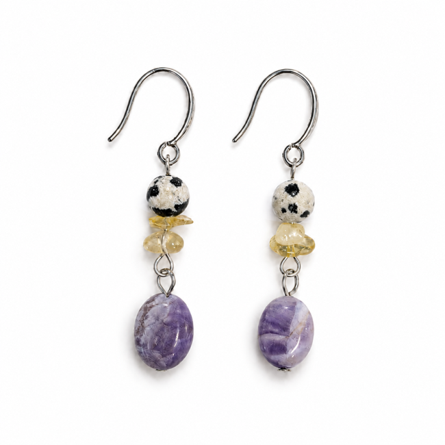 incense at Dalmatian Jasper, Citrine & Amethyst Earrings