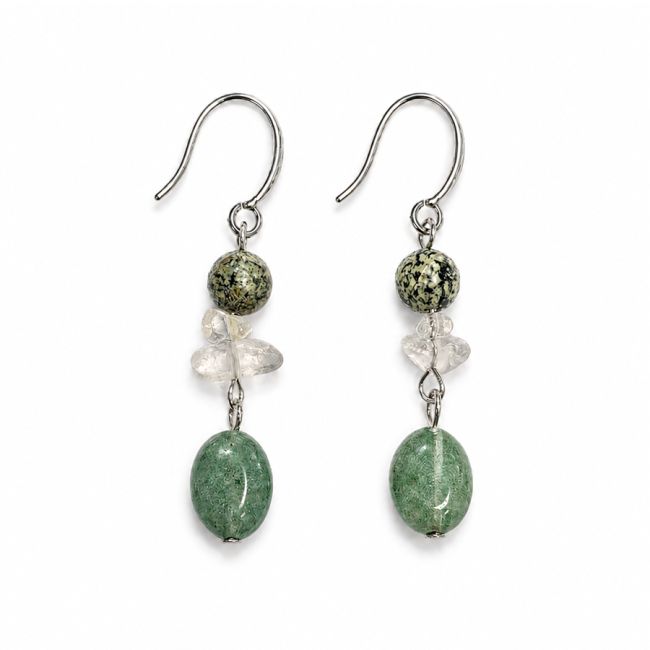 incense at Green Zebra Jasper, Clear Quartz & Green Aventurine Earrings