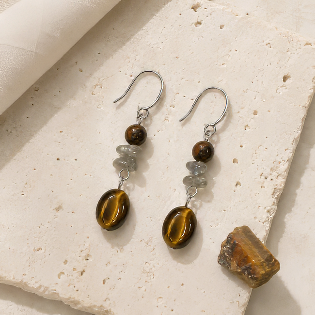 incense at Mahogany Obsidian, Labradorite & Tiger's Eye Earrings|gb