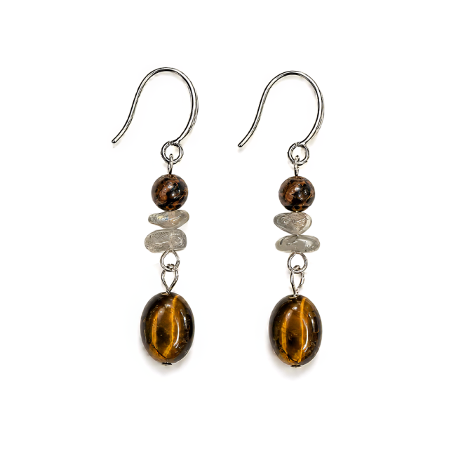 incense at Mahogany Obsidian, Labradorite & Tiger's Eye Earrings