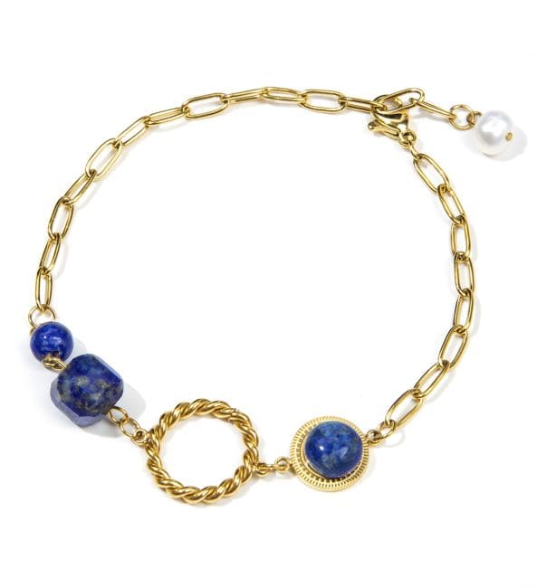 Lapis Lazuli A Bracelet in Gold Stainless Steel 23cm