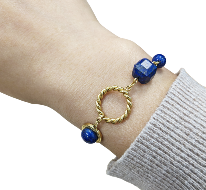 Lapis Lazuli A Bracelet in Gold Stainless Steel 23cm