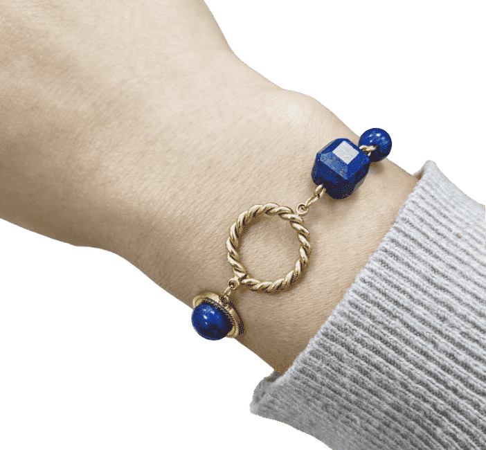 Lapis Lazuli A Bracelet in Gold Stainless Steel 23cm