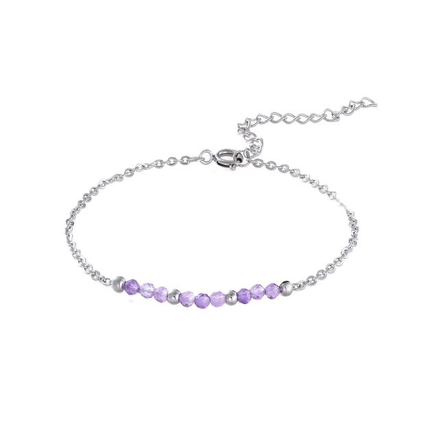 Faceted Amethyst Bracelet – Silver Stainless Steel