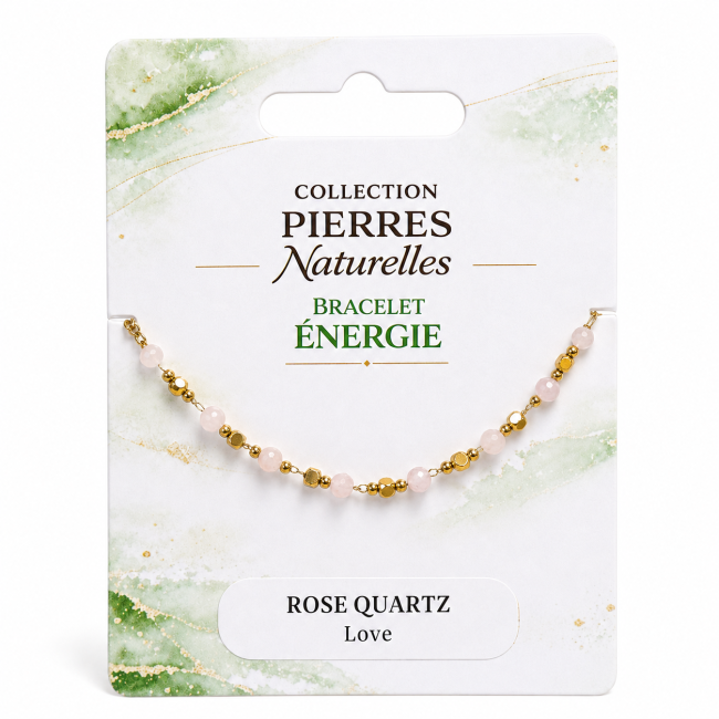 Rose Quartz AB Energy Bracelet – Gold Beads